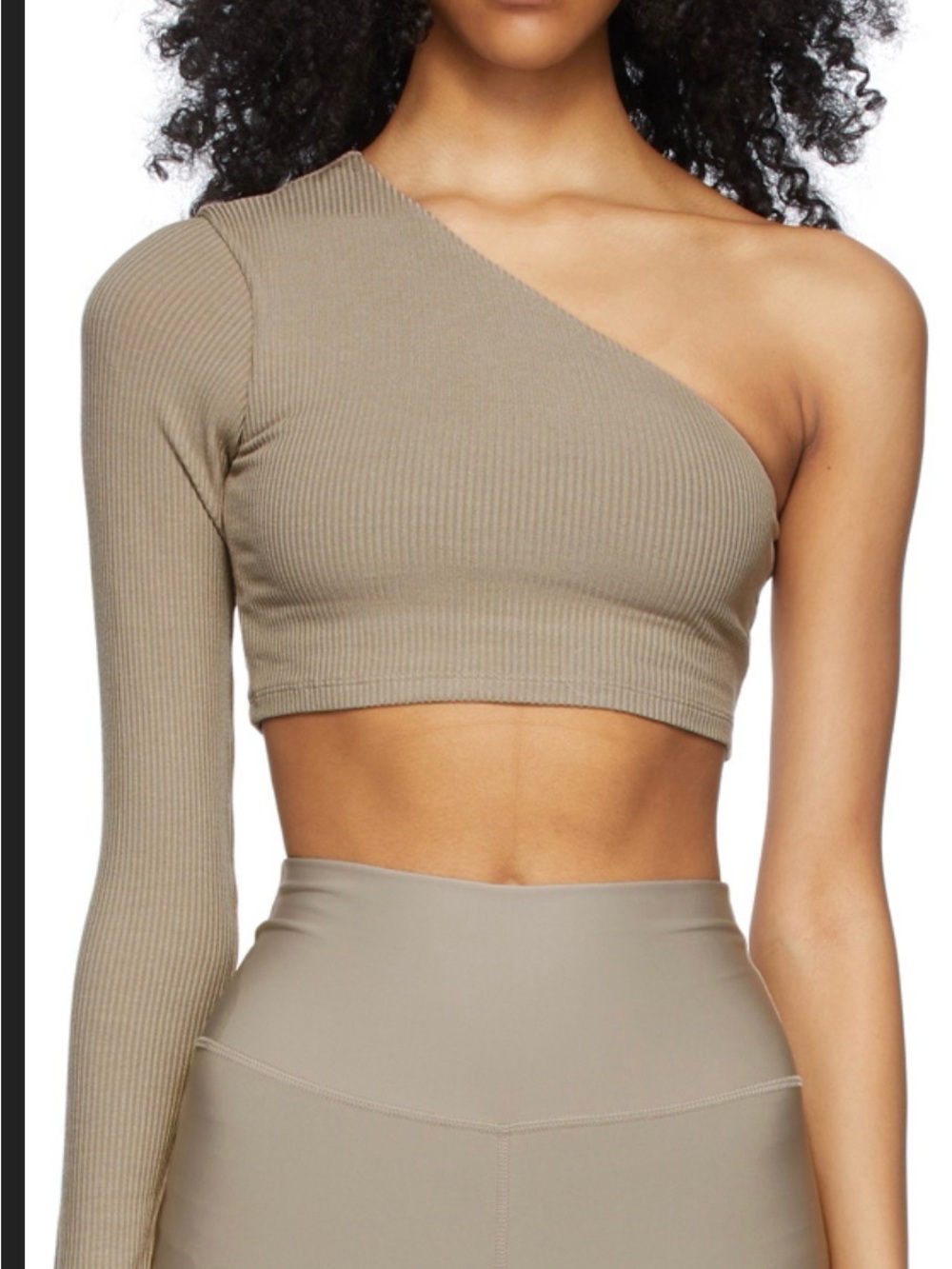 Alo Yoga Ribbed Wave One Shoulder Top in Gravel